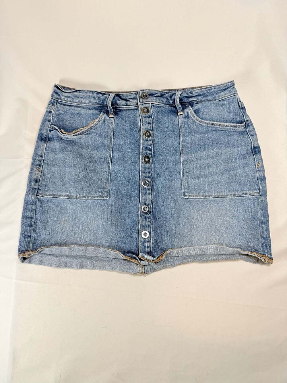 Y2K Western Good American Blue Denim Button Front Utility Mini Skirt Size 15/33